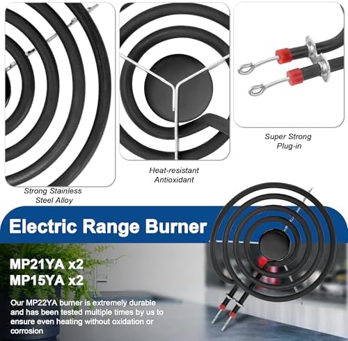 Black Stove Drip Pans and Stove Burner Replacement for Kenmore Frigiraire Stove Parts - Porcelain Stove Drip Pans 318067041 318067051 & MP22YA Electric Range Burner Element by Fetechmate - Image 5