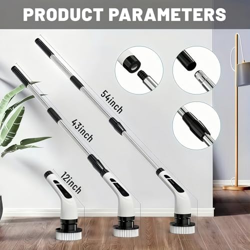 Electric Spin Scrubber- Ditch the Scrubbing! Long Handle Shower Scrubber with 9 Replaceable Heads - 2 Speed Cordless Brush Ensures Long Battery Life, Modern Design! (White) - Image 2