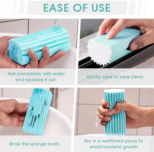 4 Pack Damp Dusting Sponge Duster, Blue Dust Cleaning Sponge, Reusable Household Cleaning Sponge Tool for Blinds, floorboards, Fan Blades, Vents, Glass, Railings, Mirrors - Image 4