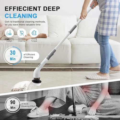 Electric Spin Scrubber,Electric Cleaning Brush for Bathroom,Kitchen and Shower,Adjustable Handle with 7 Replaceable Heads - Image 2