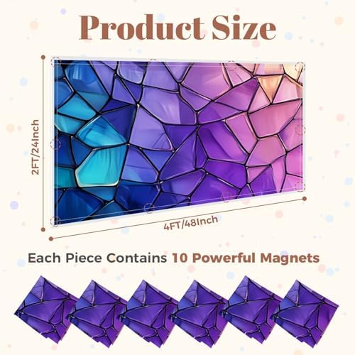 6 Pcs Fluorescent Light Covers for Ceiling Lights abstract stained glass mosaic purple violet Magnetic Decorative Shade Filters 4x2 ft for Classroom Office Hospital Decor - Image 2