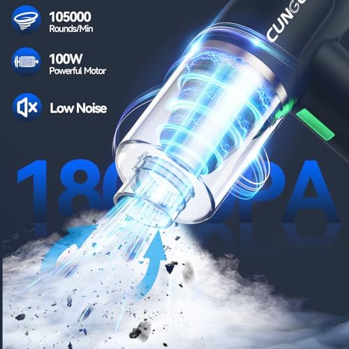 Car Vacuum Handheld Vacuum Portable Cordless, 18000Pa 5 in 1, 100W Brushless Motor, High Power Vacuum Cleaner with Window Breaker Hammer, LED Light, Multi-Nozzles for Car, Home, Pet, Office - Image 3