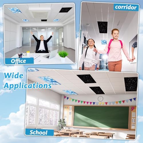 Wiooffen 6 Pcs Fluorescent Light Cover with 60 Magnets Decorative for Classroom Ceiling Lights 4 x 2 Feet Magnetic Light Covers Filter Easy Install for Office Hospitals & Home (Cloud and Starry Night) - Image 5
