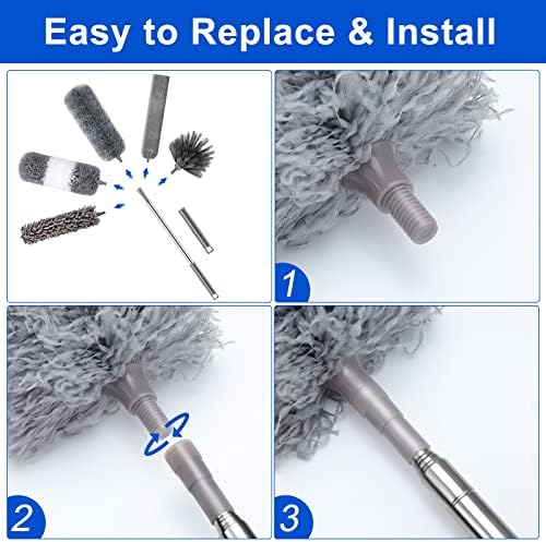Microfiber Duster Kit (11PCS) - Washable Dusters with Extension Pole (30 to 100 in) for Cleaning Ceilings, Fans, Furniture - Image 4