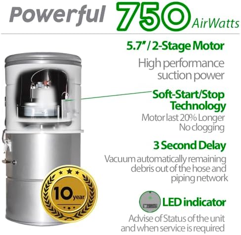 OVO 700 Airwatts Large and Powerful Central Vacuum System, Hybrid Filtration (with or Without Disposable Bags) 25L or 6.6 Gal, 35ft Carpet Deluxe Accessory Kit Included - Image 3