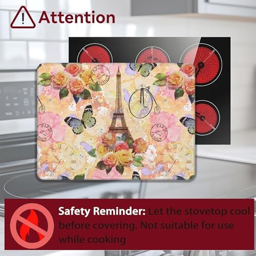 Vintage Eiffel Tower Stove Top Cover for Electric, Rose Butterfly Glass Ceramic Stove Cover, Heat Resistant Flat Stovetop Protector, Dish Drying Mats for Kitchen - Image 3