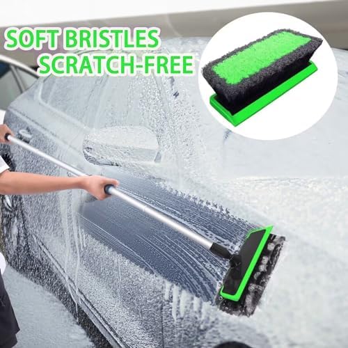 62'' Car Wash Brush with Long Handle, Scratch-Free Soft Bristles Sturdy Car Wash Mop, Complete Cleaning Brush Kit Wash Mitt Towel Windshield Squeegee Wheel Tire Brush for Car Truck RV Green - Image 2