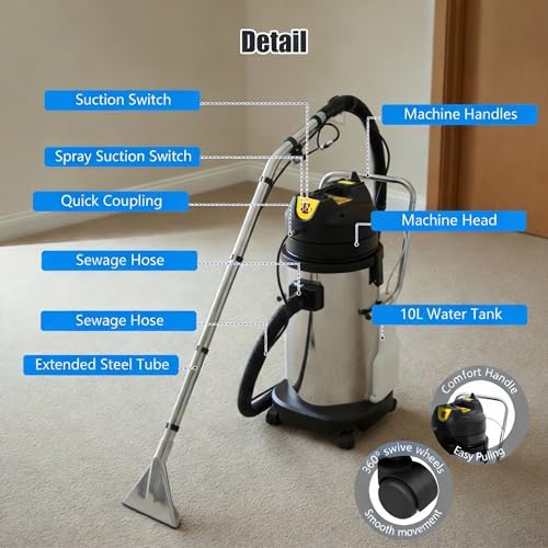 40L/11Gal Commercial Carpet Cleaning Machine with Powerful Vacuum Suction,Multifunctional Carpet Extractor,Heavy Duty Carpets Vacuum Cleaner w/Spraying Extraction Function(Shipped in 2 Parcel) - Image 3