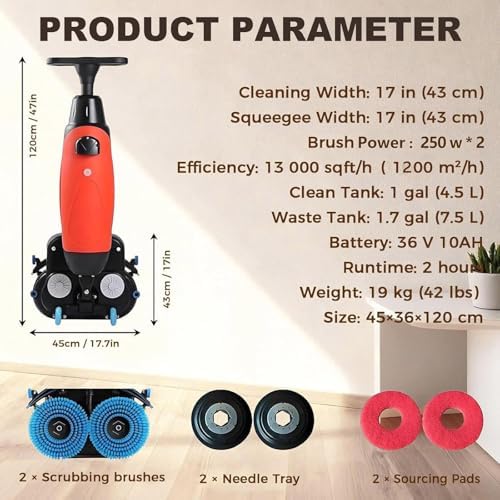 Commercial Electric Floor Scrubber Tile Polisher, Power Scrub Brush, 360°Rotating, Self-Propelled, Convenient Cordless, for Tile, Hard Floor Cleaning Gray - Image 6