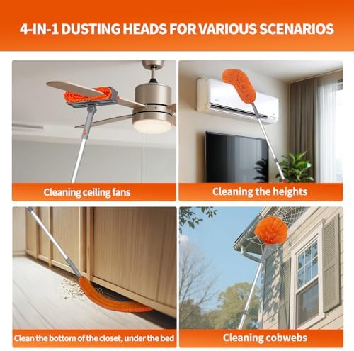 Ceiling Fan Cleaner Duster with 72‘’ Extendable Long Handle Cleaning Duster Kit, Reusable Chenille & Microfiber Mop Head for High Ceiling Fan Blade Wall Blinds Cobweb - Image 5