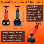 Commercial Floor Scrubber and Carpet Extractor, Self-Propelled 18”, 36V/10.5Ah Cordless with 80 Min Run, 1.7Gal Large Waste Tank 116x45x36cm Red - Image 4