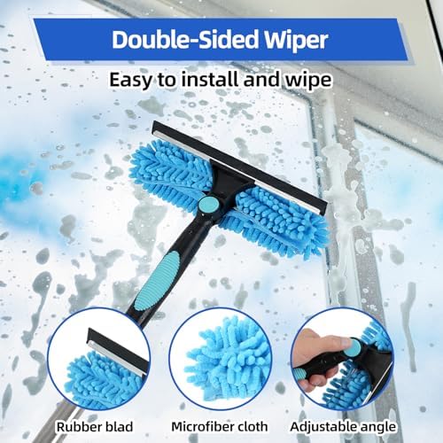 122'' Window Washing Kit with Extension Pole, 2-in-1 Window Cleaning Kit with Scrubber and Rotating Head, Window Cleaner Tool for Shower Rooms, Glass, Floors, Tiles, Walls, Car Windshields - Image 5