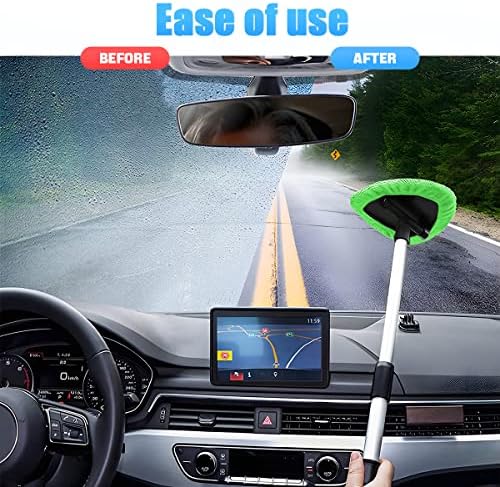 Extendable Car Windshield Cleaning Tool with Microfiber Pads, Green - Image 5