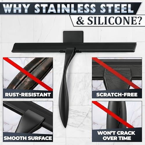 Stainless Steel Shower Squeegee, Glass, Silicone, 12 Inch (Black) - Image 3