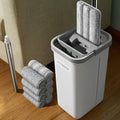 JOYMOOP Flat Mop and Bucket Set, White Microfiber Flat Mop System, Hands-Free Floor Cleaning Kit, 8 Washable Microfiber Pads, Wet and Dry Use, Commercial & Household Floor Cleaning Kit by JOYMOOP