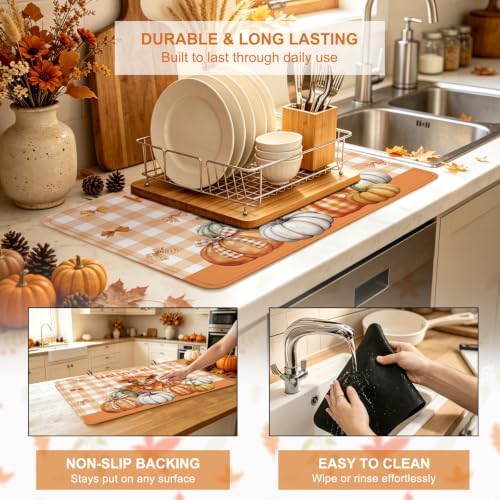 Hello Fall Highland Cow Stove Top Cover for Electric Stove 28" x 20", Pumpkin Glass Cooktop Protector, Non-Slip Rubber Glass Top Stove Cover, Farmhouse Thanksgiving Kitchen Decor - Image 3