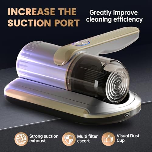 PATO Mattress Vacuum Cleaner, Wireless Handheld Bed Vacuum Cleaner with UV-C Light, HEPA Filter and Ultrasonic Vibration, 12KPa, Suitable for Beds, Sofas, Car Seats, Carpets (Golden) - Image 6