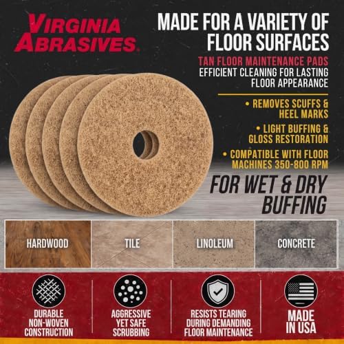 Tan Floor Maintenance Pads, Light Buffing, Cleaning & Scrubbing, 15" 5 Pack - Image 6