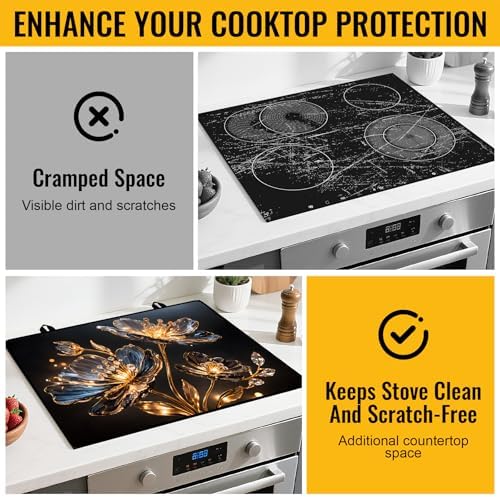 NYZE Stove Top Cover for Electric Stove 28x20 Inch Silicone Stove Topper & Protector, Decorative Kitchen Mat for Electric/Glass Stove Top (Glowing Floral) - Image 4