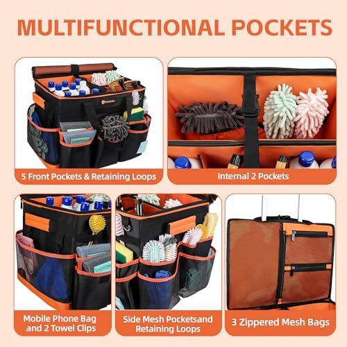 WILAXI PRO Large Rolling Cleaning Caddy with Wheels and Detachable Trolley, Extra Large Water-Resistant Cleaning Cart for Housekeepers, Cleaning Supplies Organizer with Multi-Pockets Tools Storage - Image 4