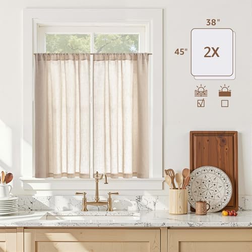 jinchan Linen Kitchen Tier Curtains, 38x45, 2 Panels, Natural - Image 6