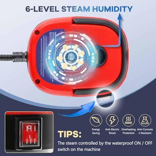 Moongiantgo High Pressure Steam Cleaner, 2500W Portable High Temp Bathroom Power Steamer Cleaning Machine For Home Use Grout Tile Kitchen Grease Car Detailing Engine (110V, Red) - Image 4