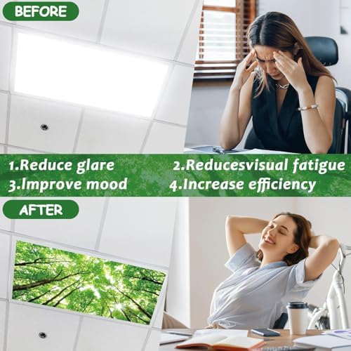 4 Pcs Fluorescent Light Covers with 40 Magnets Decorative for Classroom Ceiling Light 4 x 2 Feet Magnetic Light Covers Filter Easy Install for Office Hospitals & Home Drop Ceiling Supplies (Forest) - Image 3