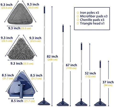 Wall Cleaner Mop with 82" Handle, 360° Rotating Triangle Head and Microfiber Pads, Built-in Squeegee for Ceiling Mop, Baseboard Cleaning and Windows - Image 5