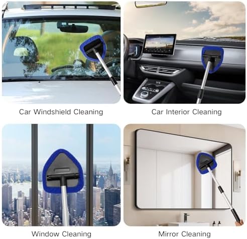 Qydipclin 10pcs Windshield Cleaner Tool, Car Window Cleaning Wash Kit with 4 Reusable Microfiber Pads 1 Spray Bottle and Extendable Handle Auto Glass Wiper Kit, Blue&Green - Image 6