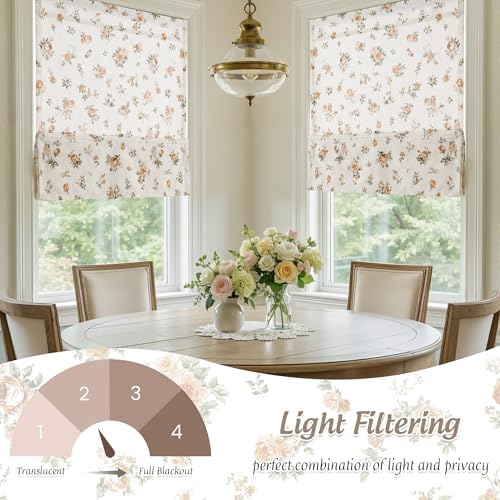 StangH Cordless Oak Yellow Linen Floral Roman Shades, W30 x L64, 1 Panel - Image 5