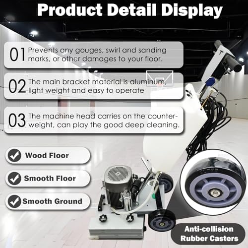 TECHTONGDA Floor Polisher Commercial Floor Buffer Scrubber Square Shape Floor Grinding Machine Industrial Hard Floor Cleaning with 3gal Tank and 3 Floor Polishing Pad - Image 5