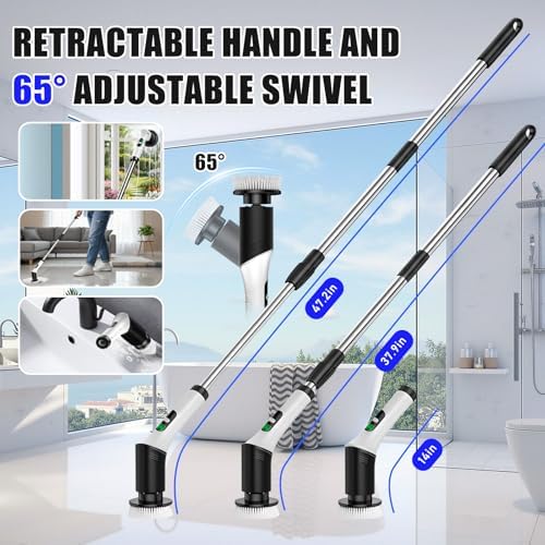 Electric Cleaning Brush, 9 in 1 Electric Brush with Interchangeable Drill Brush Heads, 2000mAh, Electric Clean Brush with Adjustable Handle, for Bathroom, Kitchen, Floor, Cordless - Image 5