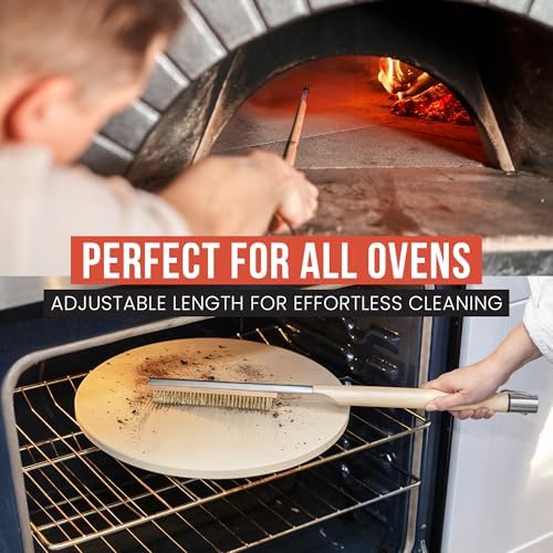 Chef Pomodoro Pizza Oven Brush with Scraper, Adjustable 55cm-87.7cm Handle - Image 4
