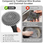 SUBEKYU Cast Iron Scrubber with Silicone Handle, Stainless Steel Skillet Cleaner for Cast Iron Pans (Black Scrubber + Scraper) - Image 3