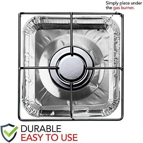 Disposable Gas Burner Liners (50 Pack) Aluminum Foil Square Gas Stove Burner Covers - 8.5 Inch Gas Range Protector, Stove Top Covers for Gas Burners, Foil Liners to Catch Oil, Grease, and Food Spills - Image 4