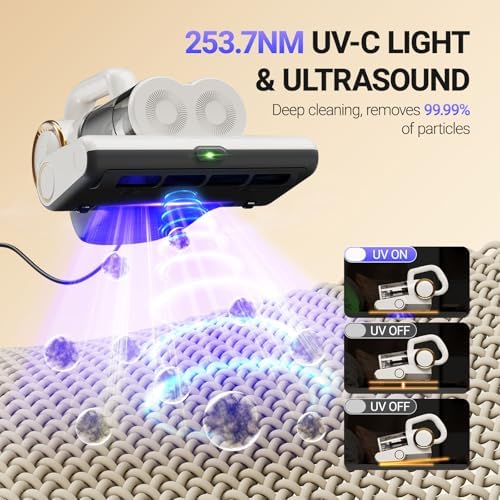 FEPPO Mattress Vacuum Cleaner, 16Kpa Bed Vacuum with 253.7nm UV-C Light - Image 3