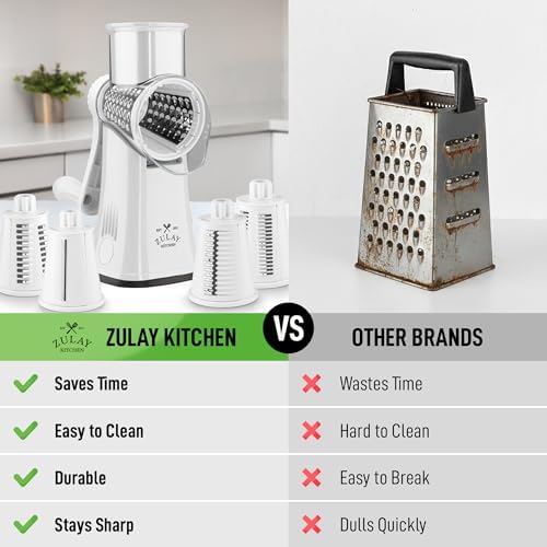 Rotary Cheese Grater Manual Hand Crank 5 Blade Shredder, White - Image 2