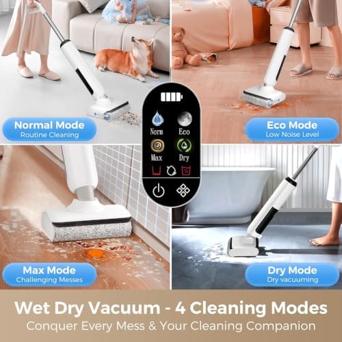 Wet Dry Vacuum Cleaner, 23KPa Wet Dry Vacuum Mop, Self-Cleaning Vacuum Mop Combo for Hard Floor, 180° Lay-Flat Design with Edge Cleaning, Up to 35 Min Runtime, LED Display & Voice Prompts - Image 4