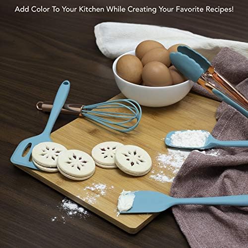 COOK WITH COLOR Silicone Cooking Utensils, Kitchen Utensil Set, Easy to Clean Silicone Kitchen Utensils, Cooking Utensils for Nonstick Cookware, Kitchen Gadgets Set, Mini, Aqua - Image 3