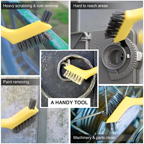 Lavaxon Wire Brush Set 3Pcs - Nylon/Brass/Stainless Steel Bristles with Curved Handle Grip for Rust, Dirt & Paint Scrubbing with Deep Cleaning – 7 Inches (Yellow) - Image 7
