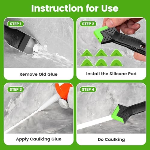 Goopreen 5 in 1 Caulking Tool Silicone Caulking Grout Removal Sealant Finishing Tool with Stainless Steel Head, 6 Replaceable Pads, Gap Seam Repair Kit for Kitchen Bathroom Sink Toilet Caulking - Image 2