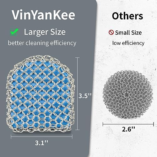 Cast Iron Scrubber with Pan Scraper, 316 Chainmail Scrubber, Blue - Image 3
