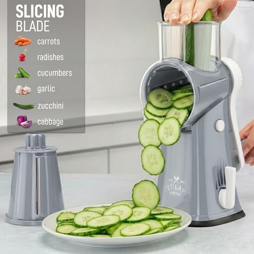 Rotary Cheese Grater Manual Hand Crank 5 Blade Shredder, Gray & White - Image 5