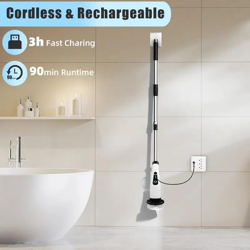 Electric Spin Scrubber,Cordless Cleaning Brush,Shower Cleaning Brush with 9 Replaceable Brush Heads, Power Scrubber 5 Adjustable Speeds for Floor Bathroom Shower Bathtub Glass Car, Gift - Image 2