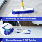12" Wide Floor Scrub and Grout Brush Set With Long Extendable Handle - Stiff Bristle Heavy Duty Cleaner for Tile, Deck, Garage, Kitchen, Bathroom - Image 3