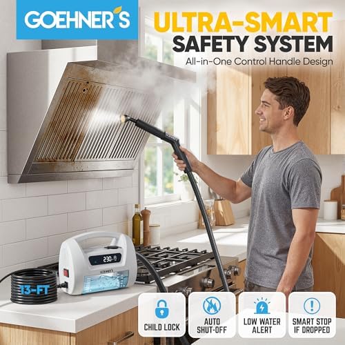  Handheld Steam Cleaner for Home, 230°F/3.5Bar High Pressure Hand held Steam Cleaner for Car Detailing with 13ft Cord, 30s Heats Portable Steamer for Cleaning Grout, White - Image 4