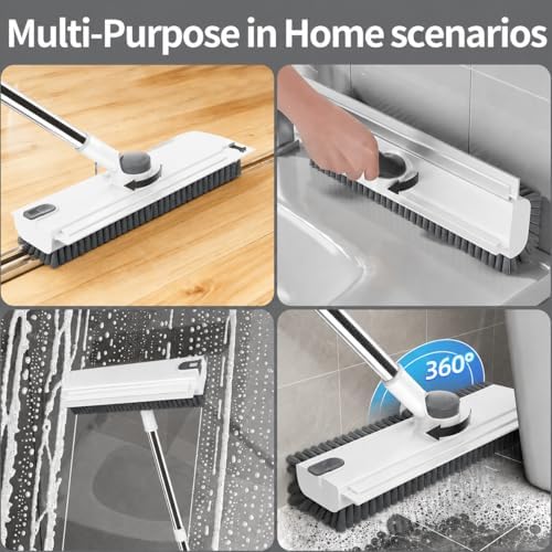 3 in 1 Floor Scrub Brush,Floor Scrubber with Squeegee and Tweezer, Push Broom with Long Handle,Heavy-Duty Stiff 90° Bristle Broom for Patio,Shower, Garage,Deck,Tile, Concrete & Wood Surface (White) - Image 7