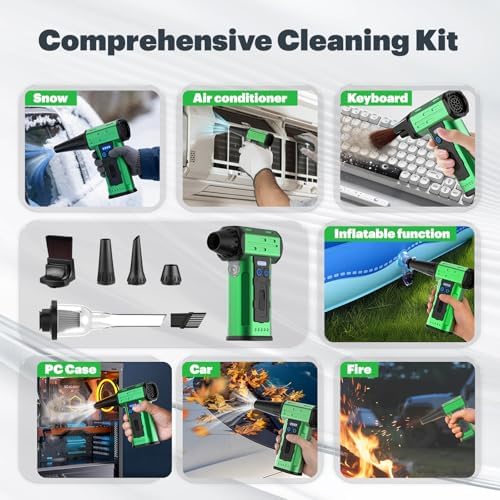 SCHNEIDER Compressed Air Duster and Vacuum Cleaner with 2-in-1 Blow & Suction Function, 130000RPM Electric Air Dust with Multi-Speed Adjustable/LED Light for PC Keyboard Cleaning, Car, Home - Image 6