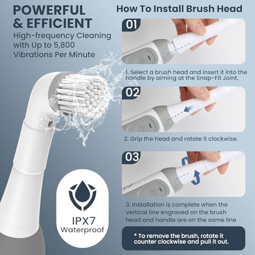 LifeBasis Cordless Rechargeable Power Scrubber Brush, White - Image 5