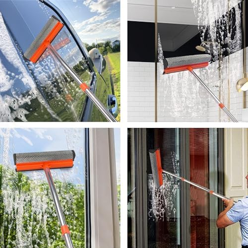 Window Squeegee for Window Cleaning, Squeegee Window Cleaner Tool 2 in 1 Car Window Cleaning Tool with Extension Pole 58‘’ Telescopic Window Washing Equipment, Shower Squeegee for Shower Glass Door - Image 5